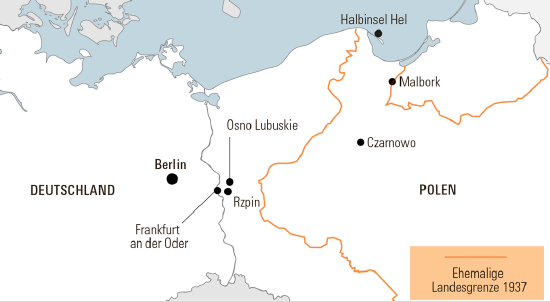 Osno Lubuskie (= Drossen / Ostbrandenburg; Der Ort liegt 25 Kilometer nordöstlich der Stadt Frankfurt (Oder) an der Lenka (deutsch Lenzebach).